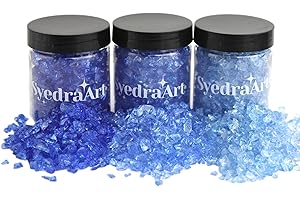 SYEDRA ART Syedra Crushed Glass for Crafts, Resin Art,Set of 3, Crushed Colored Pieces 3-6mm 1LB (Blue)