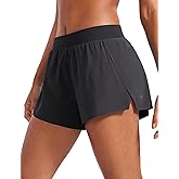 CRZ YOGA Athletic Running Shorts for Women V Split Low Waisted Lightweight Gym Workout Athletic Shorts with Liner