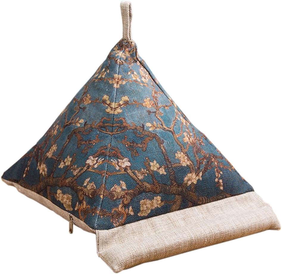 Olpchee Personality Linen iPad Tablets e-Readers Books Beanbag Cushion Stands Holder Cell Phone Storage Bag Creative Triangle Cushion Pillow (Plum Blossom)