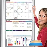 CREKERT Dry Erase Fridge Calendar, Magnetic Calendar Whiteboard for Refrigerator, Monthly Weekly Whiteboard Calendar Set with