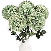 IPOPU 6PCS Green Chrysanthemum Flowers Artificial 21.6’’ Faux Silk Flowers Large Fake Mums with Stems for for Vase Table Centerpiece Home Wedding Party Garden Decoration(Green)