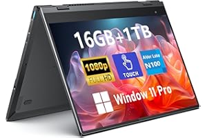 FUNYET Touchscreen Laptop Computer, 14 Inch 2 in 1 Gaming Laptop, Intel N100, 16GB RAM 1TB SSD, 1920 x 1080, Fingerprint Unlock, Backlit Keyboard, Wi-Fi 6, BT5.2, Windows 11 Pro