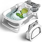 BUNWAG Baby Bathtub, Collapsible Newborn Bathtub for Infant to Toddler with Soft Cushion and Thermometer,Portable Travel Newb