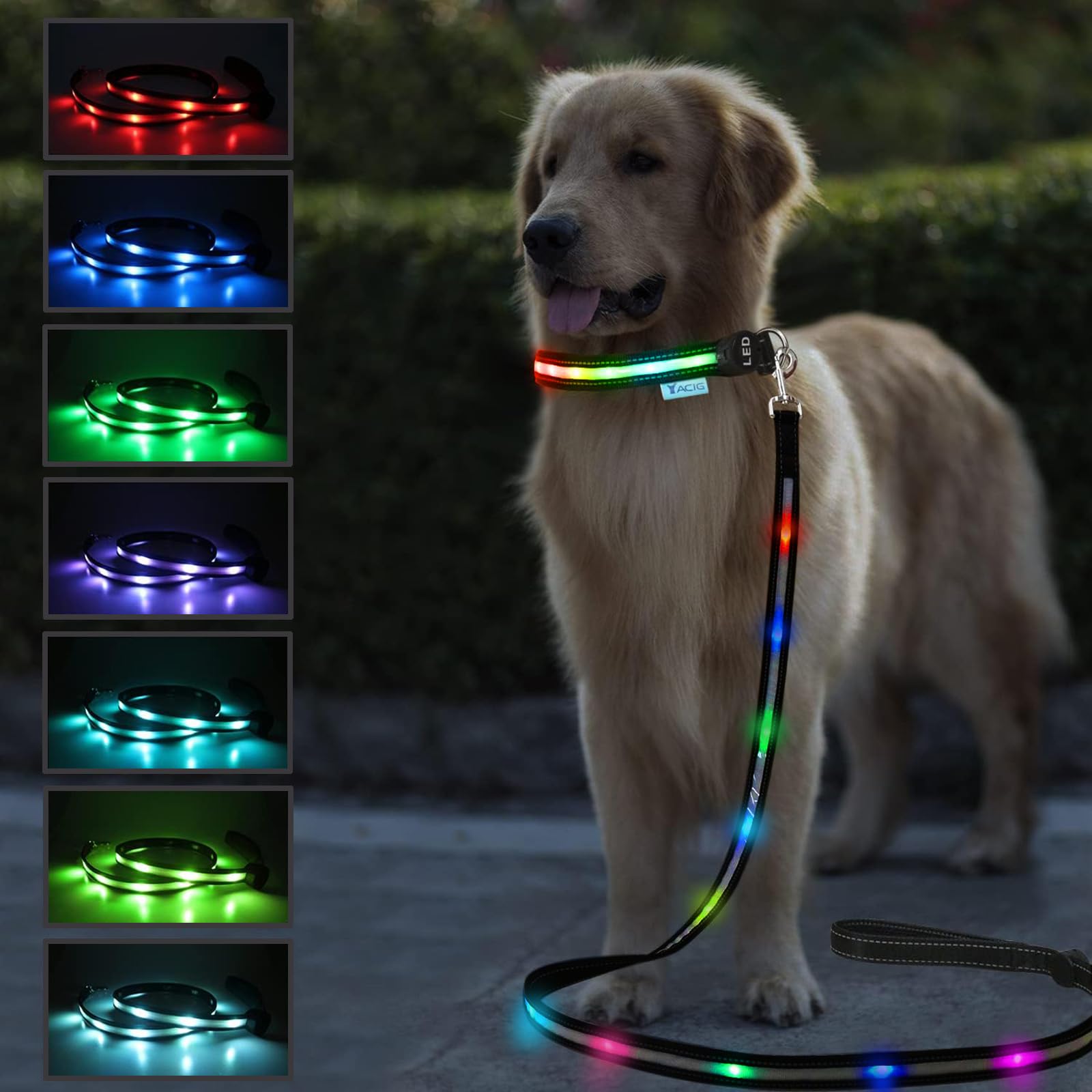 Led Dog Lead,Lighted Dog Lead for Night Walking,USB Rechargeable RGB Color Changing Heavy Duty Light Up Dog Leash Padded Handle Glow in The Dark Led Leashes for Small Medium Large Dogs-1.8M