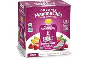 Mamma Chia Organic Vitality Squeeze Snack, Strawberry Banana, USDA Organic, Non-GMO, Vegan, Gluten Free, and Kosher. Fruit and Vegetables with only 70 Calories. 3.5 Ounce (Pack of 4)