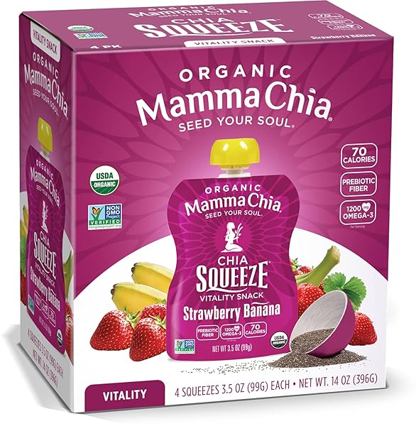 MAMMA CHIA ORGANIC VITALITY SQUEEZE SNACK, STRAWBERRY BANANA,...