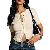SHENHE Women's Short Sleeve Snaps Button Up Cardigan Dressy Knitted Old Money Sweaters