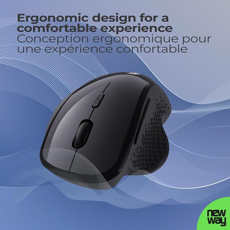 NM255 - Ratón inalámbrico WiFi 2.4GHz con receptor USB ergonómico - DPI 4000 - Silencioso 95% de reducción de ruido - 6 botones - para PC, ordenador portátil, Mac y Linux (Negro) — foto 3 de 8