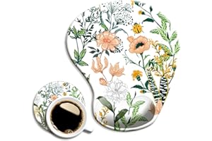 DOOKE Ergonomic Mouse Pad with Wrist Support, Cute Mouse Pads with Non-Slip PU Base for Home Office Working Studying Easy Typing & Pain Relief Beautiful Floral
