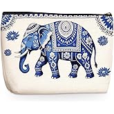 Wenboco Blue Elephant Makeup Bag, Cute Travel Makeup Case Cosmetic Bags for Women, Portable Pouch Purse Travel Essentials Toiletries Accessories, Christmas Birthday Gifts for Women, Elephant Gifts
