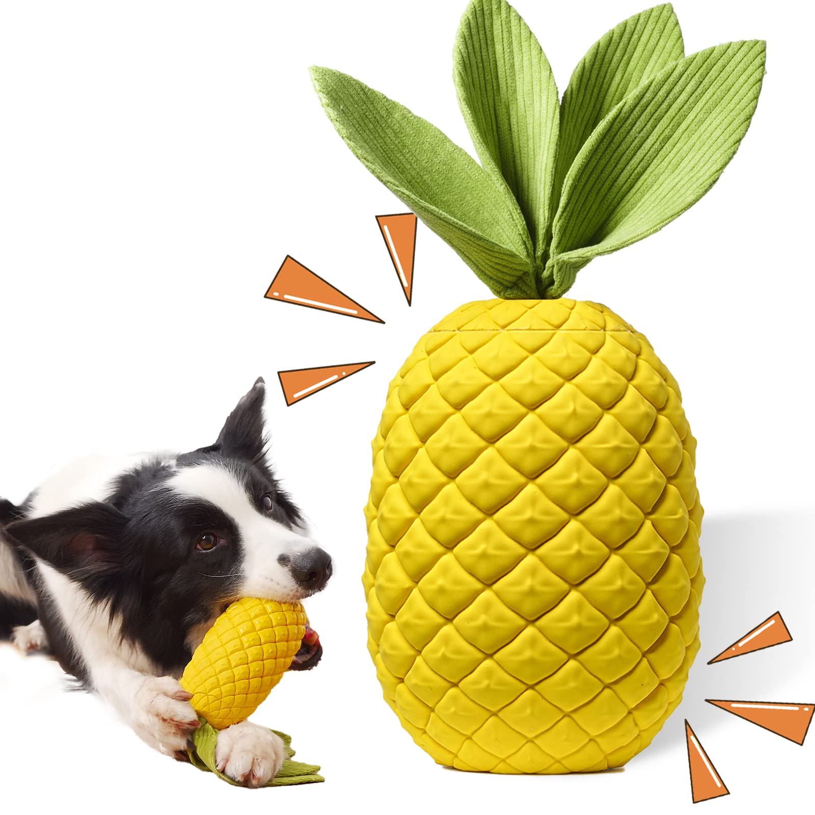 Sugelary Dog Toys, Indestructible Interactive Dog Chew Toys Tough Rubber Squeaky Toys for Medium Large Dogs (Pineapple)