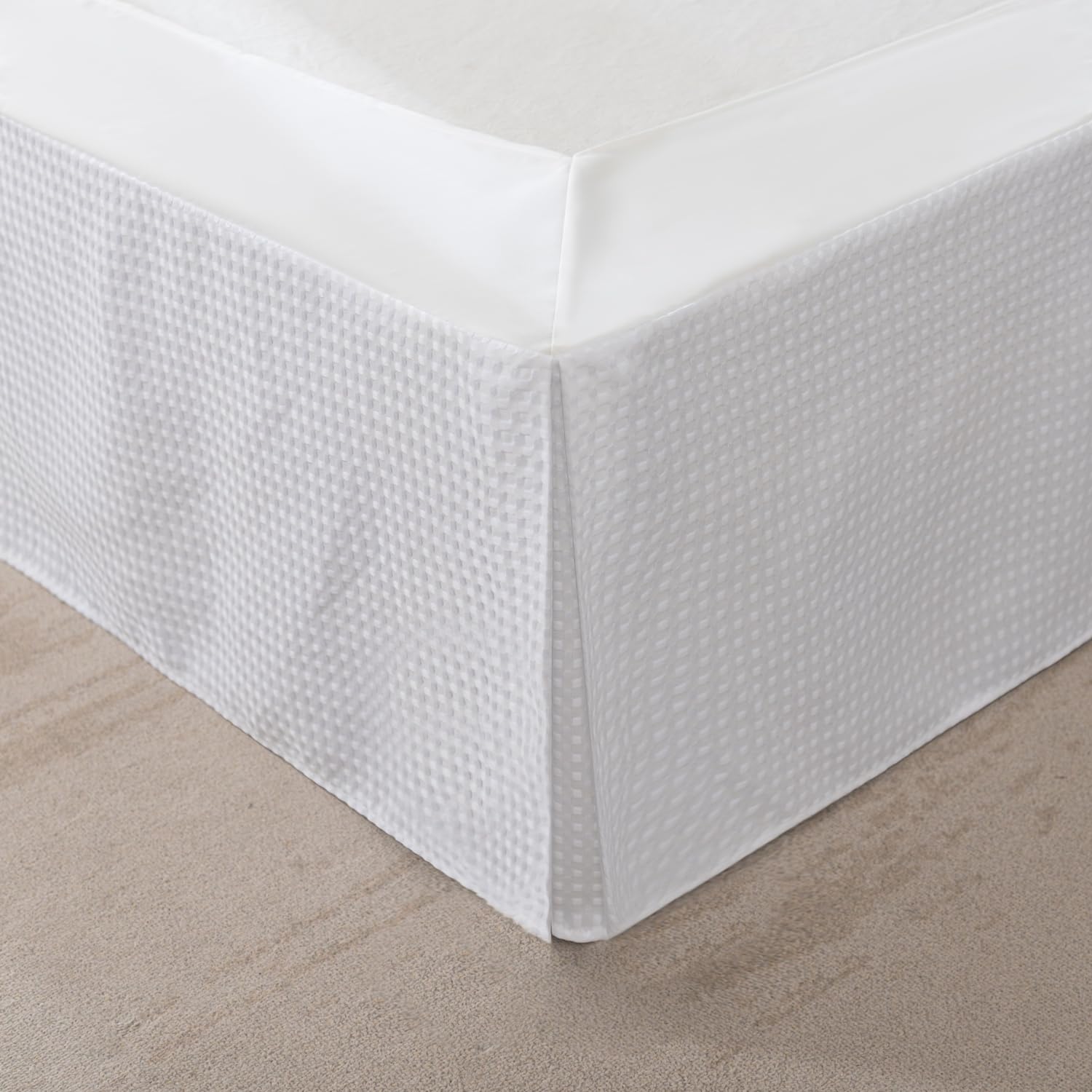 Photo 1 of Full Bed Skirt, Wrap Around Bed Skirt with Pleated Corner, 18 Inch Drop Pleated Bedskirts, Anti-Slip, Microfiber, White, 18'' Full
