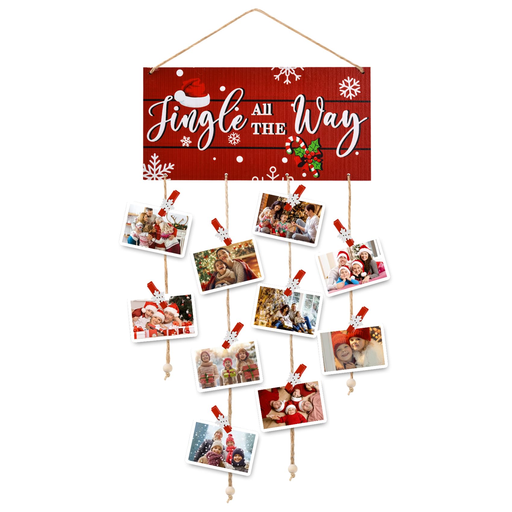 Christmas Card Holder Merry Christmas Picture Holder for Wall Wooden Wall Hanging Picture Holders with 30 Wooden Snowflake Clips Photo Greeting Card Holder for Christmas Home Office Crafts Display
