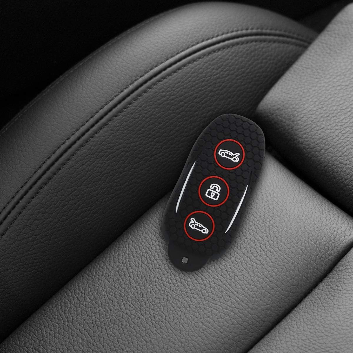 kwmobile Key Cover Compatible with Tesla Model S Car Key - Soft Silicone Car Key Fob Holder Protector Case - Black/Red - Image 3