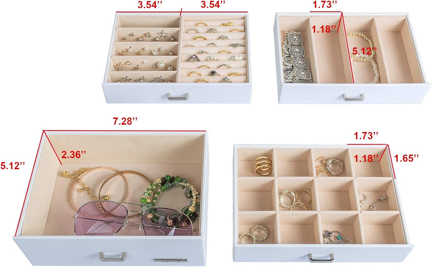 Homde Synthetic Leather Huge Jewelry Box Mirrored Watch Organizer Necklace Ring Earring Storage Lockable Gift Case (White): Home Improvement