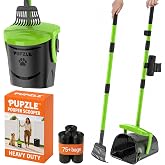 Pupzle Dog Pooper Scooper with Bag Attachment, 40" Long Handle Dog Scooper | Dog Poop Scoop for Yard, Large Capacity Swivel B