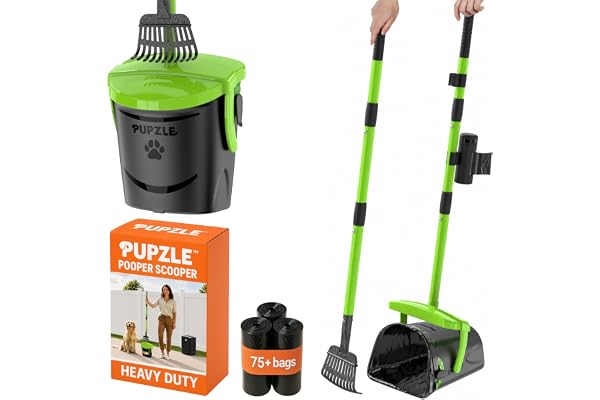 Pupzle Dog Pooper Scooper with Bag Attachment, 40" Long Handle Pooper Scooper for Large Dogs Heavy Duty, Metal Dog Poop Scoop