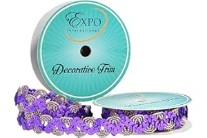 Expo International Oona RIC Rac Cord & Zig Zag Hologram Sequin Spool | Purple | (3 Yard Cut) Trim, 3 yd