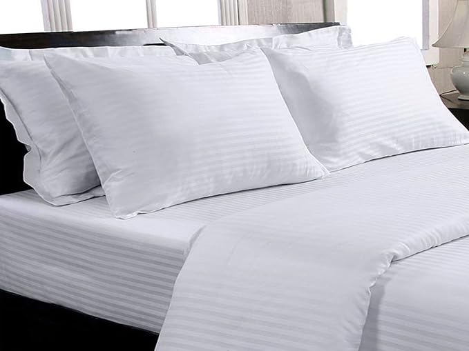 Trance Home Linen Cotton 400 Tc Elasticated Fitted Bedsheet with Pillow Covers (White, King Size)