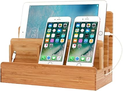 Amazon Joocii 進化版 5台同時充電スタンド 竹製卓上充電ステーション スマホ充電 配線収納スタンド式 木目 Mac Book Ipad Iphone Xperia Kindle等適用 Large Joocii クレードル ドック