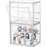 Clear Acrylic Display Case,2 Pack 3 Tier Adjustable Display Box Stand with 2 Movable Plates, Small Showcase Magnetic Door for Mini Action Figures Collectibles (Small
