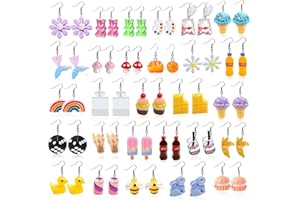 LUYI 28 Pairs Weird Cute Earrings Funny Kawaii Indie Funky Earrings Including Gummy Bear Water Bottle Food Mushroom Boba Tea Earrings Goldfish Flowers Dangle Earrings for Women