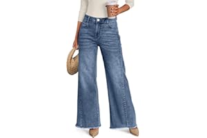 Trendy Queen Women's Wide Leg Jeans, Relaxed Loose Straight Leg with Raw Hem, Comfort Denim Pants