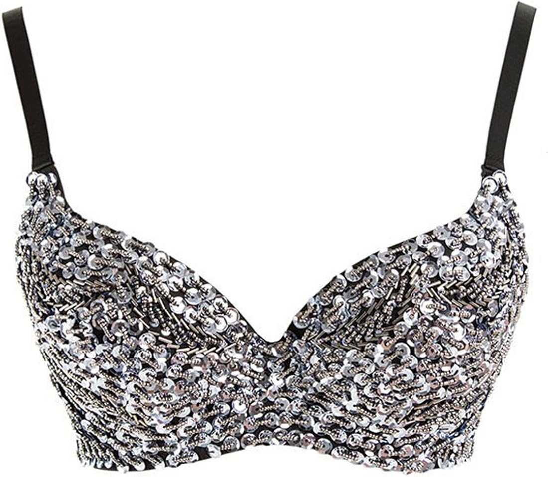 Femmes Soutien-Gorge avec Perles et Paillettes Push Up Bras Bralette