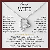 LUXUS™ 18K White Gold Finish Heart Pendant Necklace for Wife – Valentine’s Day Love Necklace with 7mm CZ & Adjustable Chain, Romantic “To My Wife” Jewelry from Husband