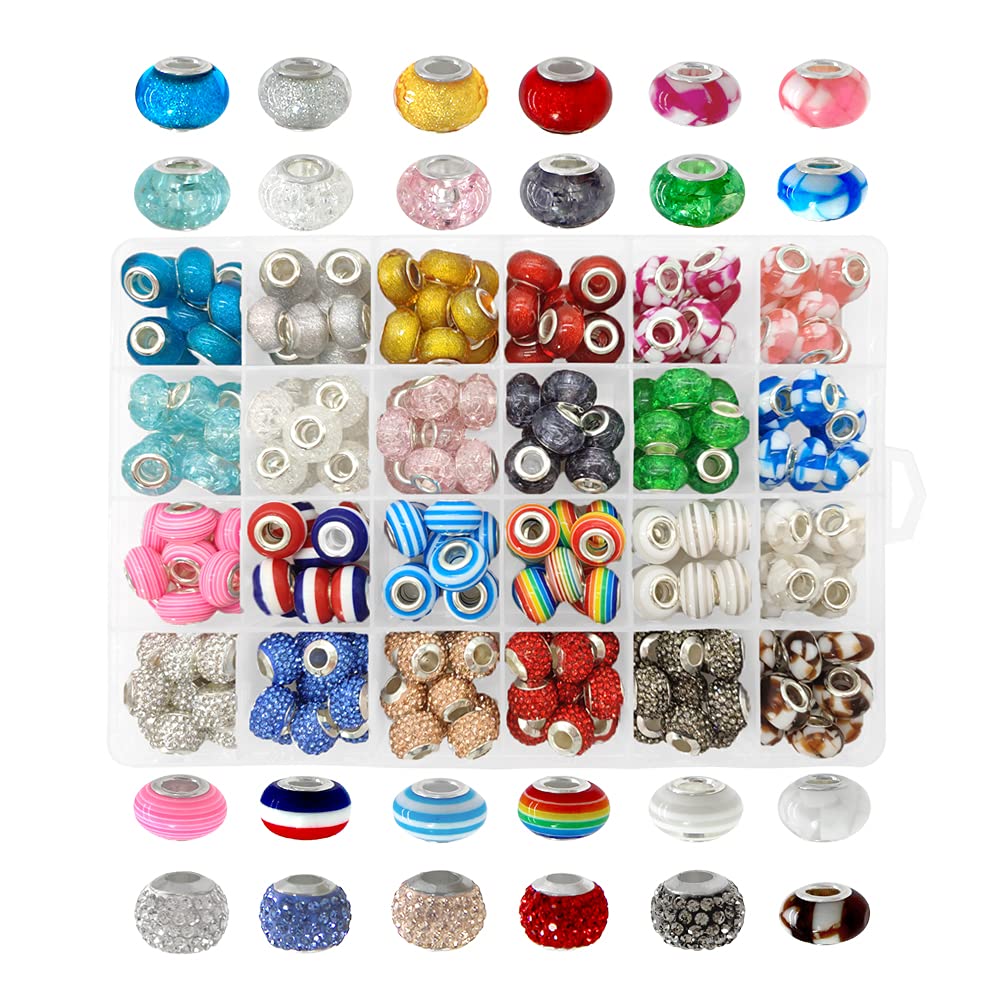 Large Hole Beads for Pen 14mm 240pcs Colorful Resin European Bracelet Charm Beads for Jewelry Making Assorted Imitation Amber Space Beads Fairy Garden Beads for DIY Crafts (Type 1)