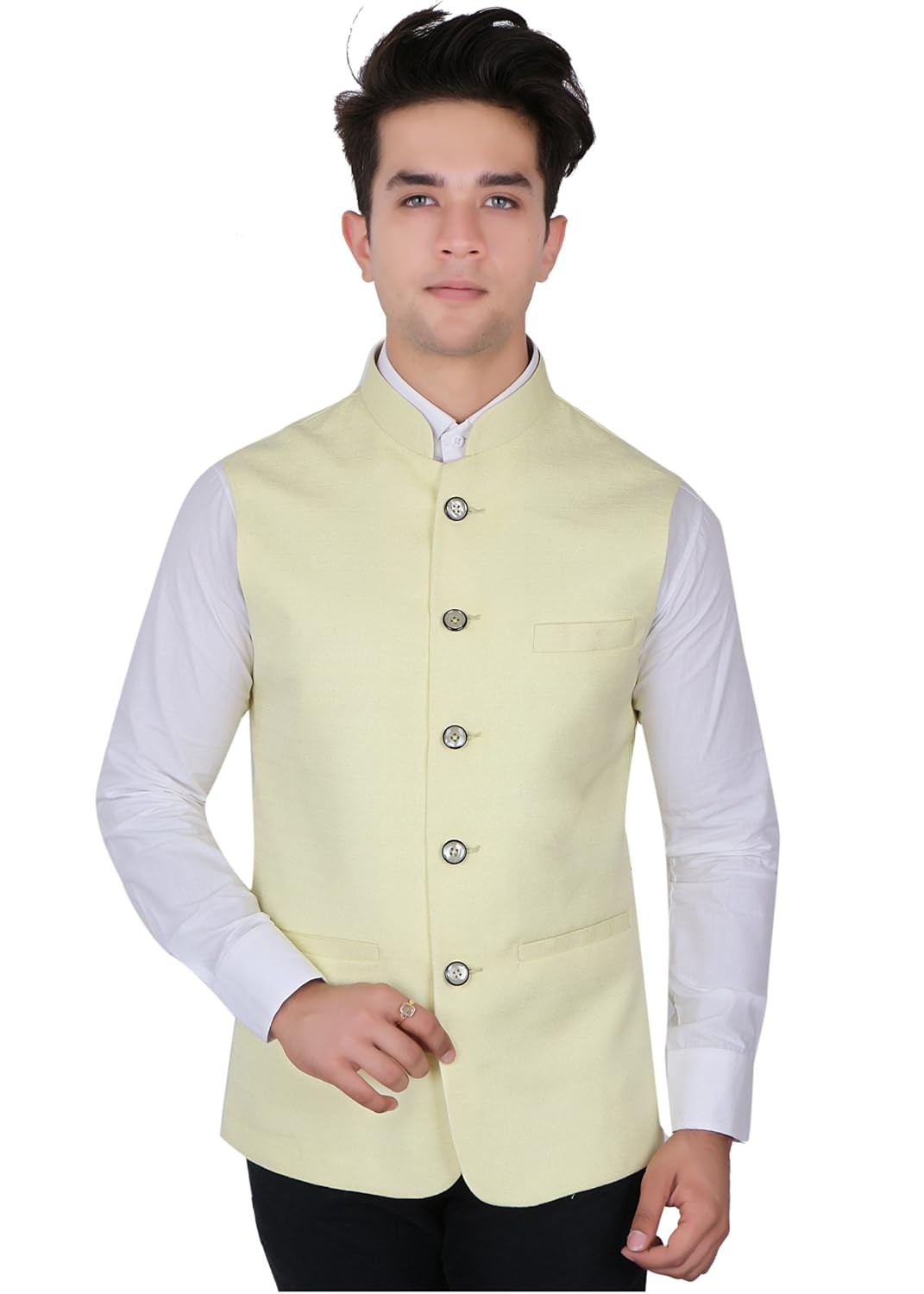 la rainbow casual silk blend yellow nehru jacket for men/boys
