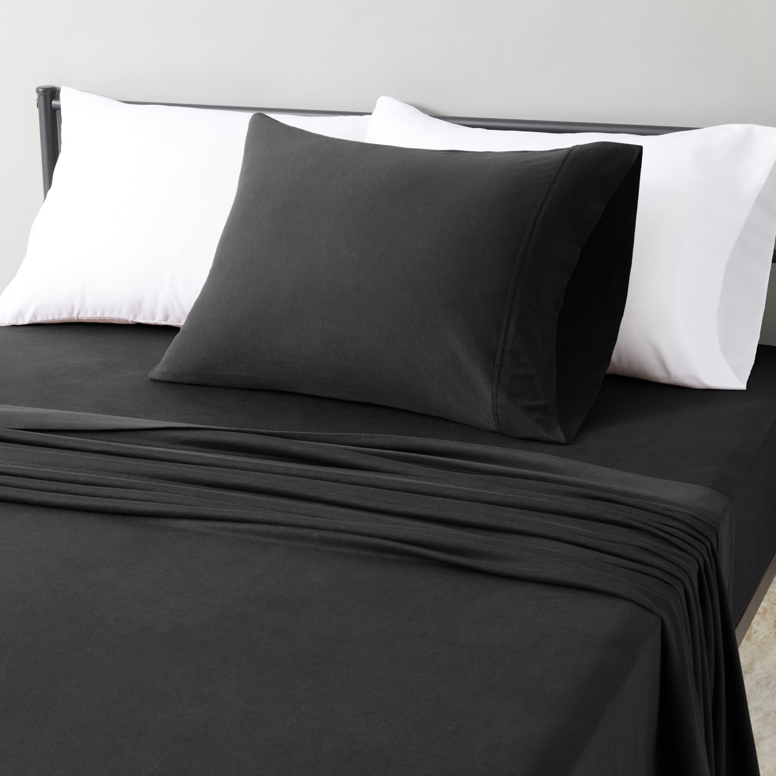 Amazon Basics 100% Cotton Jersey Bed Sheet Set, Twin, Black, Solid Image