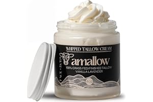 Amallow 100% Grass Fed Beef Tallow for Skin Care - Face + Body - Whipped Moisturizer - Natural Lotion, 4 FL. oz. (Vanilla Lavender)