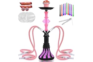 SRKLXYJINT 21" 4-Hose Shisha Hookah Set with 20 Mouth Tips, 20 Hookah Charcoal, 50 Foil & Accessories - Portable Stainless Steel Water Pipe for Home/Party Use, Easy Clean & Durable Design (A-Pink)