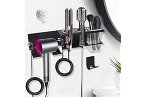 YIMERLEN Hair Tool Organizer, 3-in-1 Universal Hair Dryer Holder Wall Mounted, Metal Hot Tools Organizer for Blow Dryer, Straightener and Curling Iron, Stylers Storage Rack for Bathroom (with Comb and Hook)