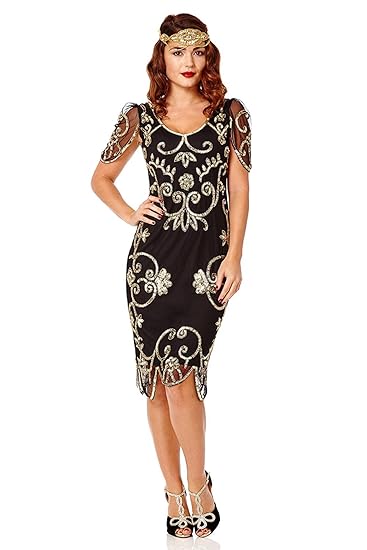 black and gold flapper dress