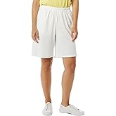 AmeriMark Women’s Full Elastic Waist Athletic Bermuda Shorts - Ladies 100% Cotton Pull-On Golf Shorts with Pockets White 1X