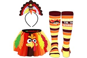 Vicenpal Thanksgiving Turkey Costumes Set for Women Thanksgiving Tutu Turkey Headband and Sock for Cosplay Party
