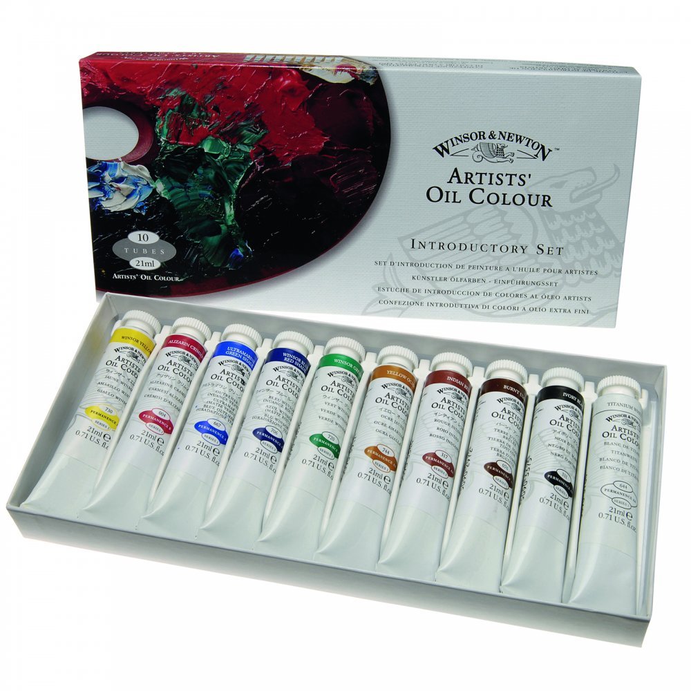 Winsor & Newton Artists' Oil Colour Paint Introductory Set, Ten 21ml Tubes, Crimson,Yellow,Green, 0.7 Fl Oz (Pack of 10)