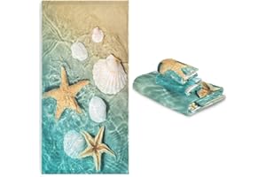 Vdsrup Summer Beach Ocean Bath Towels Set of 3 Sea Seashells Starfishs Hand Towels Washcloth Soft Thin Face Guest Towel Kitchen Tea Dish Towels Bathroom Decorations Housewarming Gifts