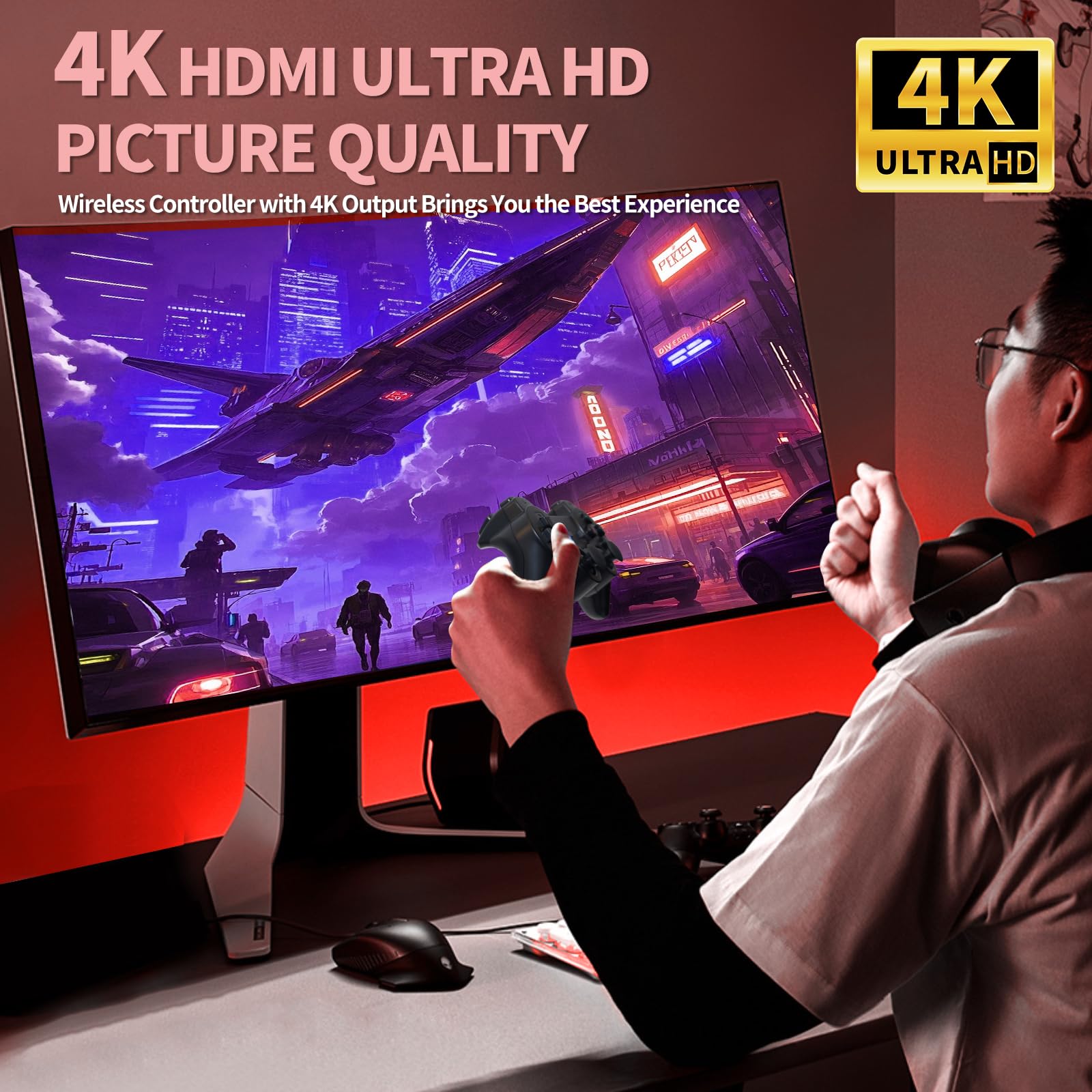 Wireless Retro Game Console, Video Game Console with Built-in 9 Emulators, 20,000+ Games, 4k Hdmi Output, and 2.4GHz Wireless Controller, Nostalgia Gaming Stick，Plug & Play TV Video Games(64G)