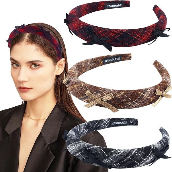 3 pk plaid headbands. 3 difft widths. All 3 Included. Top Seller Set Amazon.com : TOBATOBA Pink Plaid Headband, 3 Pack for Women  main image 3
