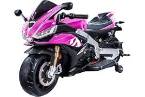BKIRNP 24V Kids Motorcycle, Aprilia Licensed Electric Motorcycle for Kids, Top Speed to 10MPH with Long Battery Life, Thread Wheels, Training Wheels, Large Seat-Pink