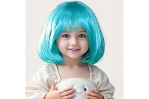 Kediciz Short BOB Wigs Straight Blue Wig with Bangs for Girls Synthetic Hair Cosplay Costume Party Fancy Dress