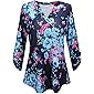 STYLEWORD Women's Long Sleeve Round Neck Patchwork Casual Loose T-Shirts Blouse Tops