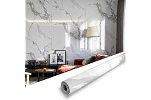 Marble Peel and Stick Waterproof Wall Paneling, 118" x 47" Carrara White Glossy Finish Self-Adhesive Backsplash Tile Vinyl Wa