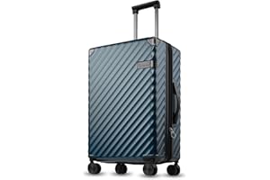 LUGGEX PC 24 Inch Luggage with Spinner Wheels - Hardside Expandable Medium Checked Luggage - Aluminum Corner for Hassle-free Travel (Blue Suitcase)