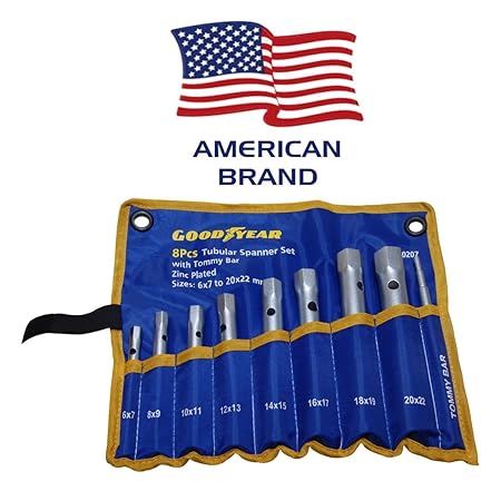 Goodyear Metal Tubular Spanner Set with Tommy Bar (Silver, 9-Pieces)