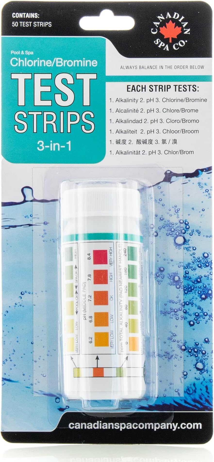 Canadian Spa Co. 50 Count Test Strips for Hot Tub - 3-Way Testing Kit