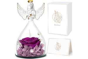 RIANEAN Mothers Day Rose Gifts for Grandma, Gifts for Mom, Preserved Flower Angel Figurines, Purple Rose Gifts Mothers Day, Birthday Gifts for Women